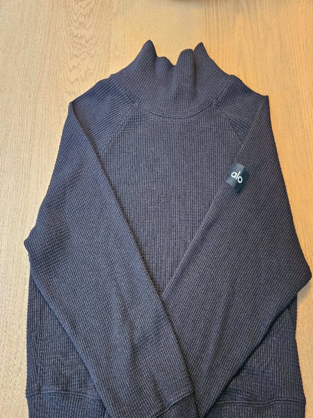 Alo Yoga Ribbed Mock Neck Pullover Sweater Black Cropped Dolman Size S